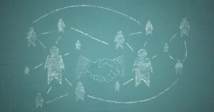 Dibujo tiza red conexiones humanos apretón manos