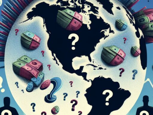 Ilustración global de economía con preguntas y dinero