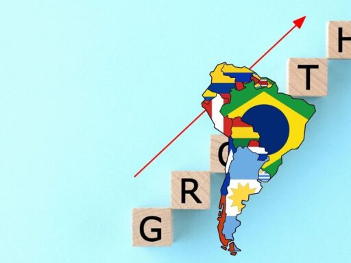 Mapa de Sudamérica con bloques de crecimiento económico