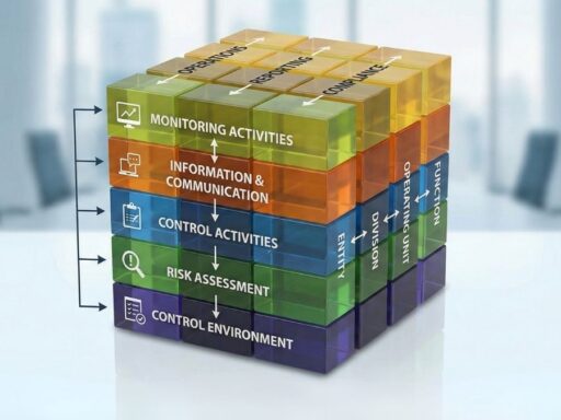 Cubos apilados estructurando componentes de gestión empresarial
