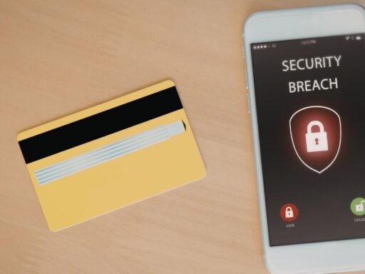 Teléfono mostrando alerta de seguridad junto a tarjeta