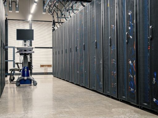 Pasillo de centro de datos con racks de servidores